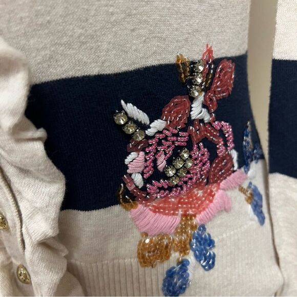 Boston Proper navy/cream striped beaded sweater XS - Picture 3 of 6